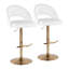 Ensemble de 2 tabourets pivotants réglables avec structure en métal doré, siège en similicuir blanc et repose-pieds rond en T pour un confort personnalisé et une flexibilité d'assise moderne.-48337747-48337742