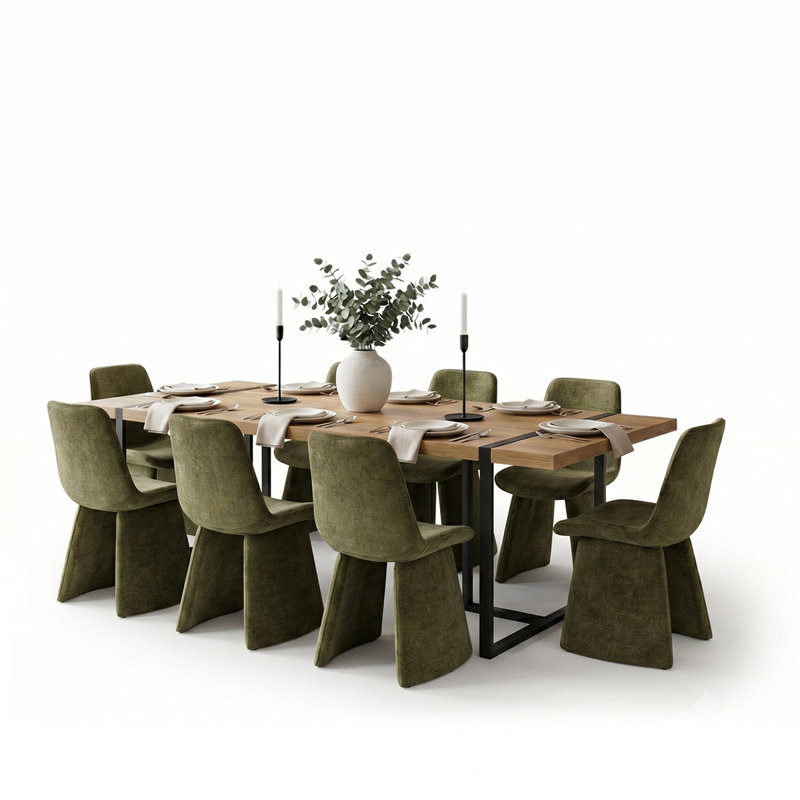 Ensemble table et chaises de salle à manger rectangulaires Cubillos 79 po pour 8 personnes avec chaises rembourrées, Green