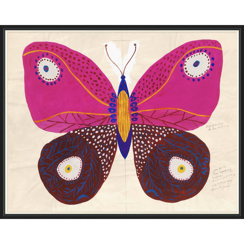 Butterfly Pink Print by Paule Marrot, 43" H x 54" W, Framed Print, Black