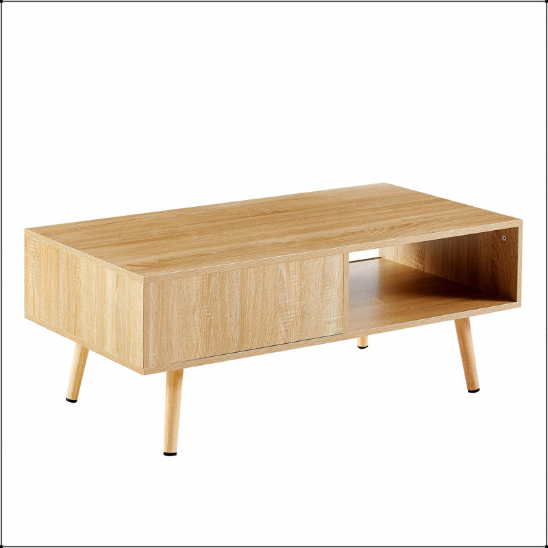 Table basse en rotin durable avec rangement à porte coulissante pour le salon, parfaite pour les réunions de famille et d'amis