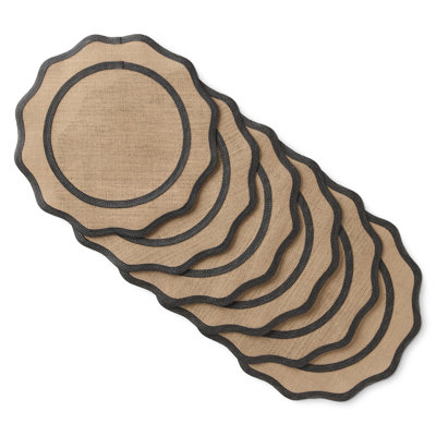 MARTHA STEWART Hessian Textured Wedge Border Placemats 6-Pack Set 15”x15” Round