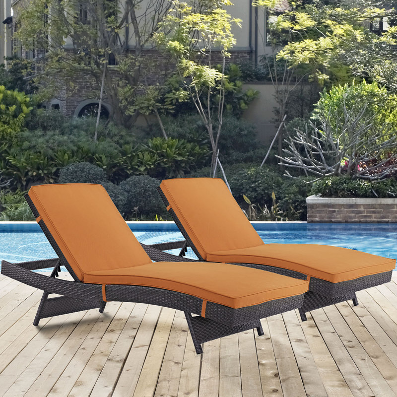 Gather Synthetic Rattan Weave Outdoor Chaise Lounges by Modway, Espresso Orange