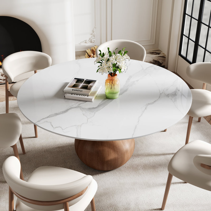 Otelia Round Dining Table Chairs Set, 29.52"H x 59.05"L x 59.05"W, 7 Pieces: Table, 6 Chairs, White
