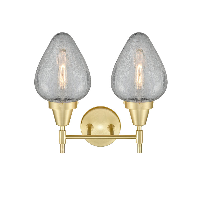 Éclairage pour meuble-lavabo à 2 lumières à intensité variable Gayle, Laiton satiné, Blanc mat