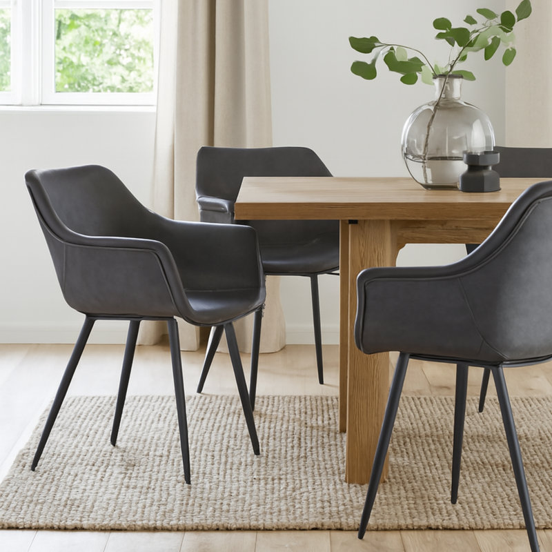 Haglund Leather Dining Chair with Powder-Coated Iron Legs Accent Side Chair Foam Padded Seat Versatile Kitchen Chair for Modern Home and Kitchen