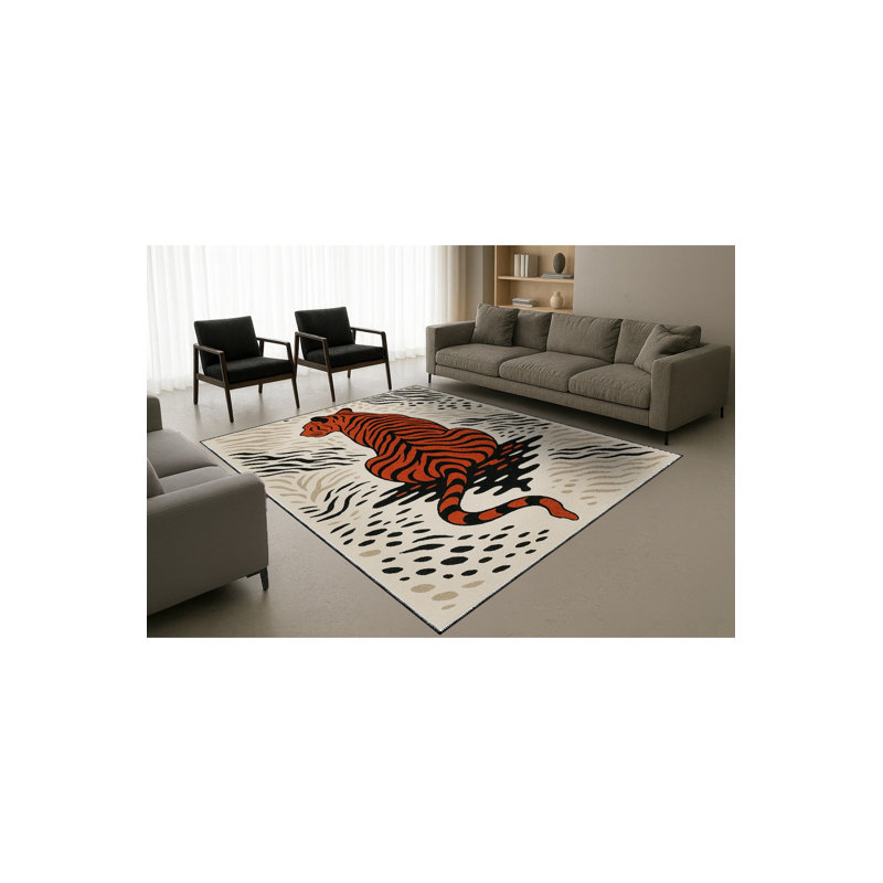 Tapis beige tissé à imprimé tigre Mosso, 4 pi 11 po x 9 pi 10 po