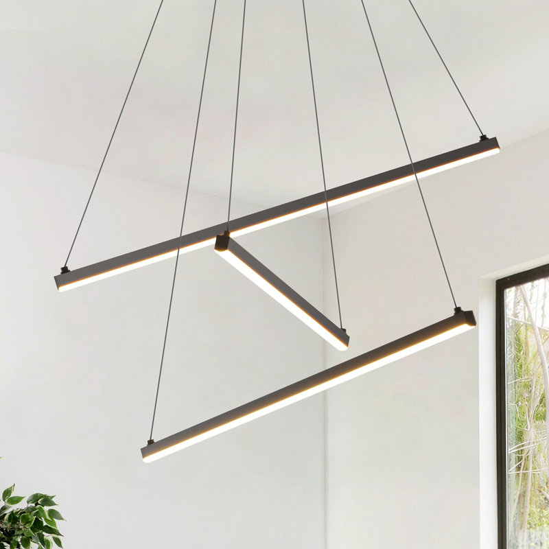 Lustre linéaire moderne à 3 lumières DEL avec cordon de suspension réglable pour îlot de cuisine