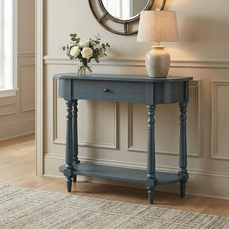 Table de canapé étroite en bois massif - Console d'entrée élégante avec tiroir et tablette pour le salon, le couloir et les petits espaces