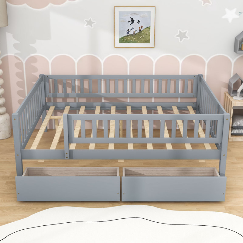 Wood Daybed with Two Drawers, Gris, Complet/Double