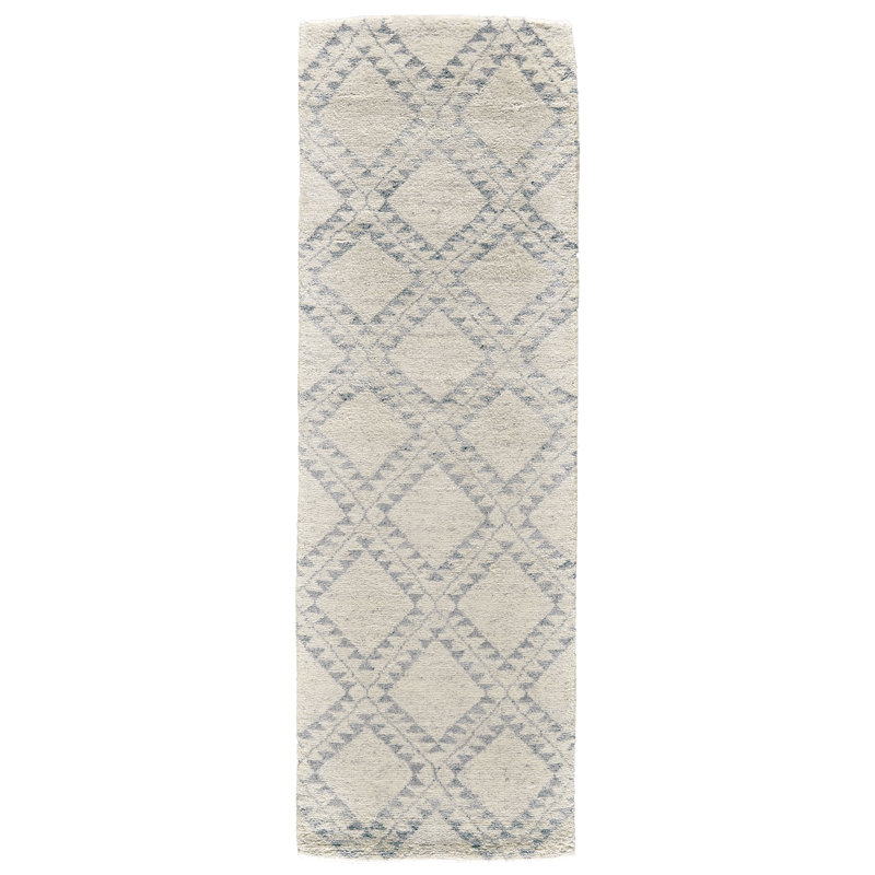 Tapis bleu à motif abstrait noué à la main Davisboro, Tapis de couloir 2 pi 6 po x 8 pi