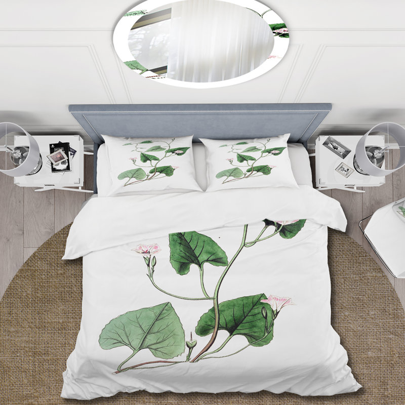 Vintage Green Leaves Plants - ensemble de housse de couette traditionnel - microfibre de polyester