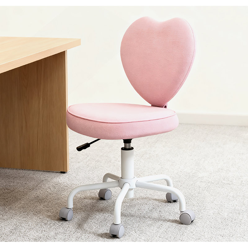 Chaise de bureau rose en forme de cœur, chaise pivotante réglable pour chambre à coucher et coiffeuse, style mignon et confortable