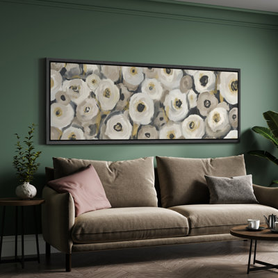 «Yellow, Tan Grey Abstract Botanicals Relaxing Calm», impression sur toile encadrée surdimensionnée
