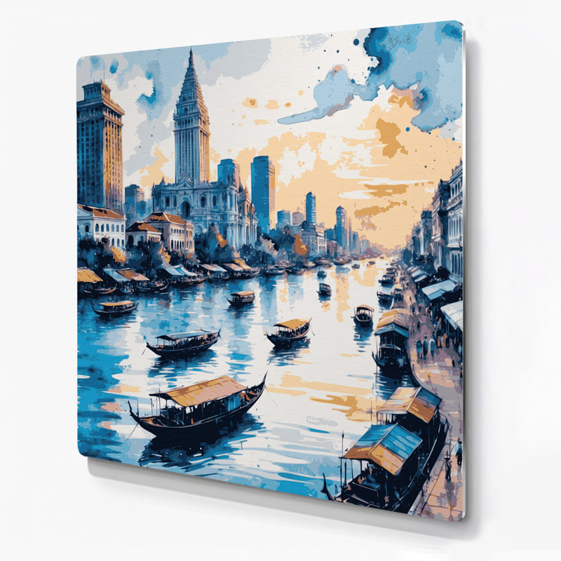 Villes, Ho Chi Minh City, Vietnam, art mural en métal gris, H 192 po x l 192 po x P 0,05 po