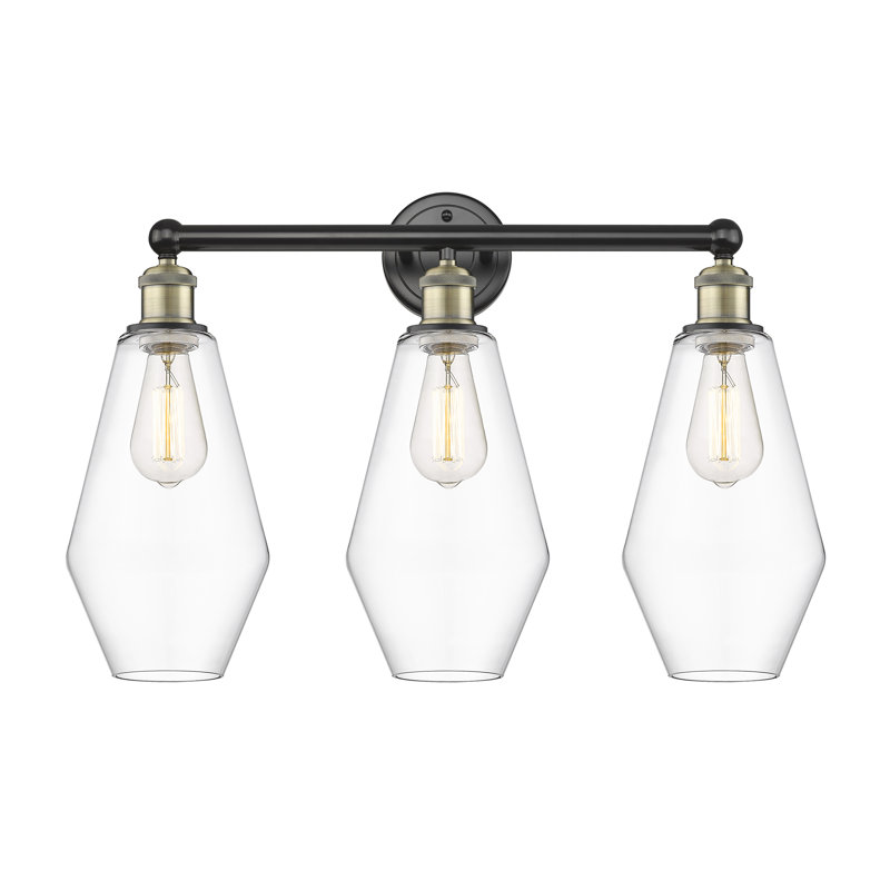 3 - Light Dimmable Vanity Light, Clear, Black Antique Brass