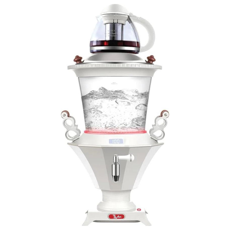 White Electric Glass Samovar with LED Temperature Display