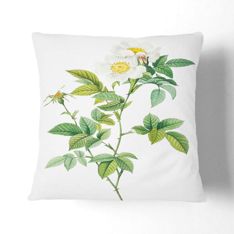 Floral Square Throw Cushion, 40cm H x 40cm W x 15cm D, Stone
