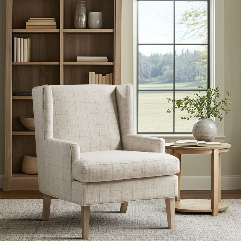 Bedford Decker Wingback Armchair, Beige Windowpane