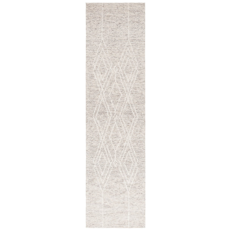 Kiian Hand Tufted Wool Cotton Geometric Rug in Gray/Ivory, Runner 2'3" x 9'