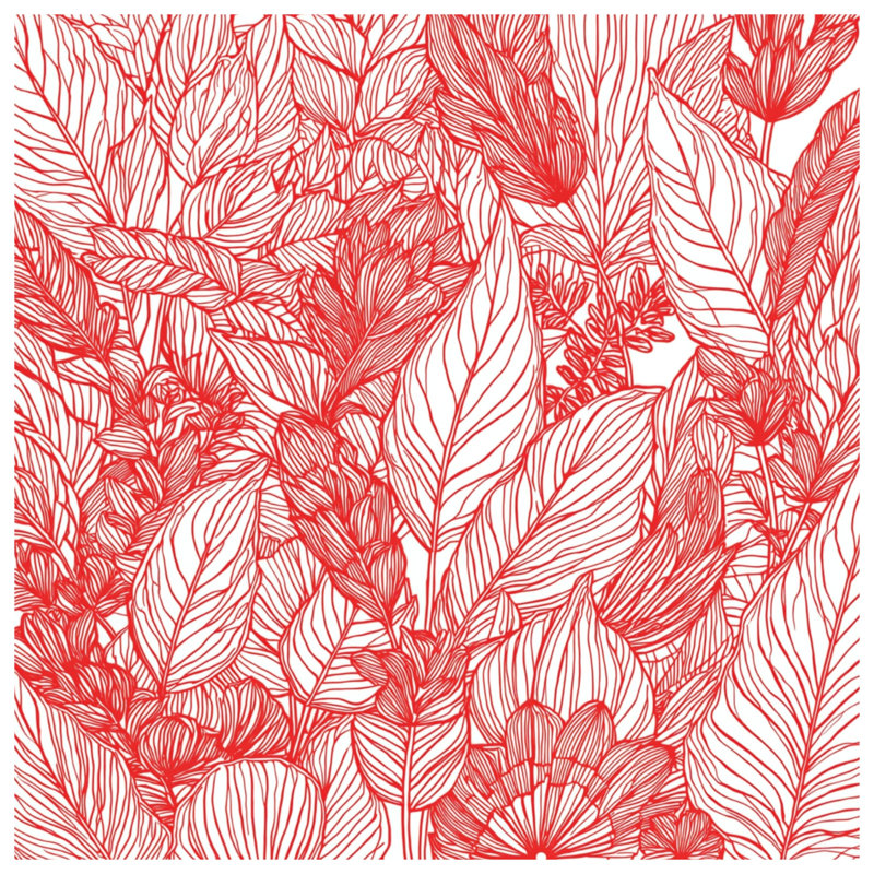 Tapisserie murale «Floral Line Art Illustration» - décoration murale fleurs, 68 po H x 80 po L avec 4 œillets