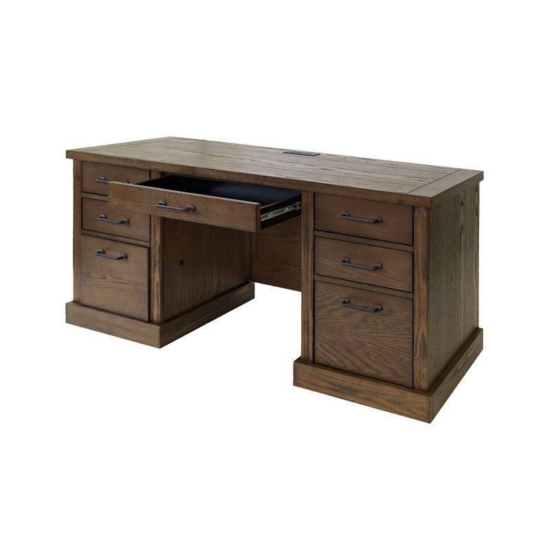 Ashvina Computer Desk with Built-In Electrical Outlet, 30" H x 66" W x 21" D, Brown