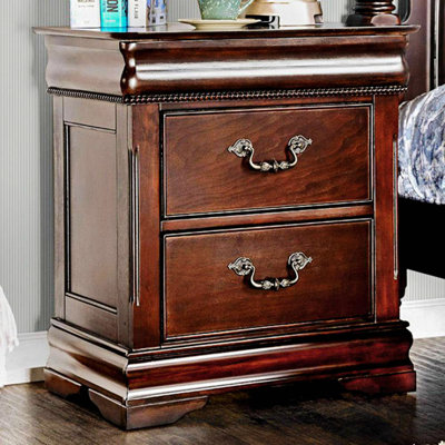 Chyvonne Traditional Cherry Wood Nightstand – Solid Wood 2-Drawer Bedside Table with Secret Top Compartment & Pewter Pulls | Heirloom-Quality Craftsma by Charlton Home