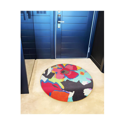 Tapis rond rond multicolore à motif abstrait multicolore lavable à la machine