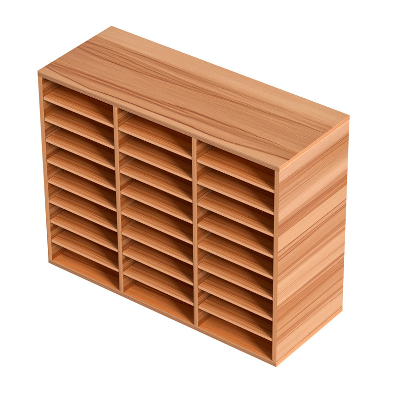 Organisateur de livres en bois à 27 compartiments avec tablettes réglables - Centre de courrier pour le bureau à domicile et le rangement scolaire