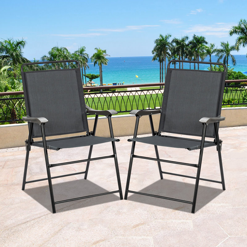 Set of 4 Grey Steel Folding Outdoor Chairs