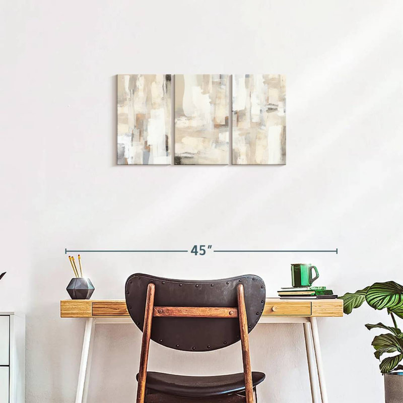«Abstract Soft Beige Triptych», reproduction sur toile, H 15 po x l 32 po x P 1,25 po