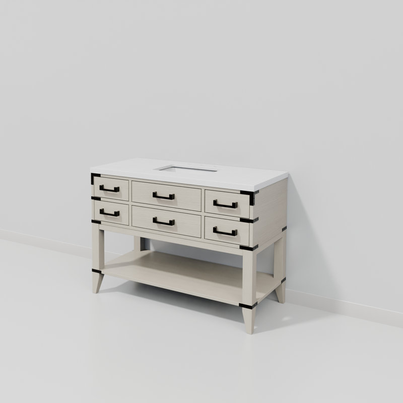 Woodhaven Double Bath Vanity, White Oak, 48", White Carrara Marble