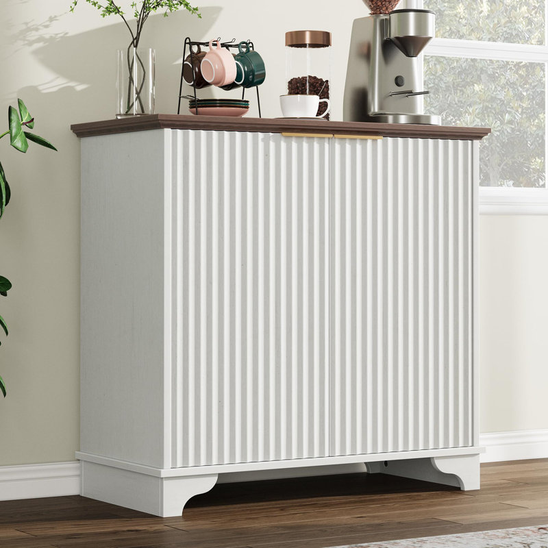 Fluted Buffet Sideboard Cabinet With Storage, White