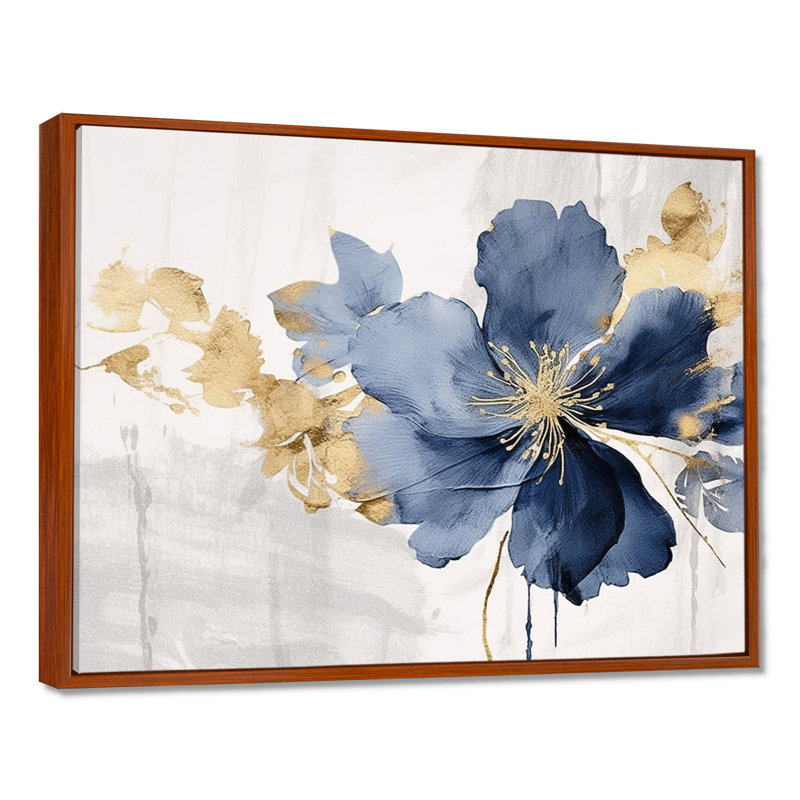 Hibiscus bleu et blanc, fleurs d'harmonie tropicale I - art mural floral, H 34 po x l 44 po, Cadre flottant brun