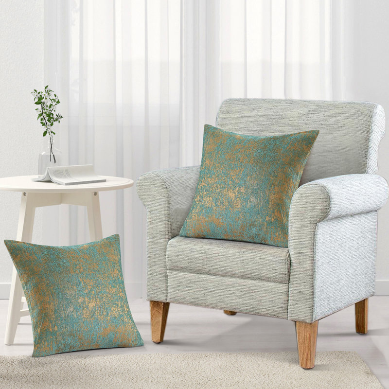 Jacquard Chenille Pillow Cover, Teal/Camel