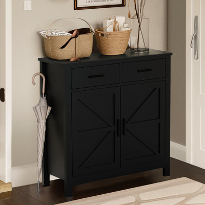 Floor Sideboard Buffet Cabinet With Storage, 2 Drawers And Doors, Black, For Home Office Doors Storage Kitchen, Wide Tabletop