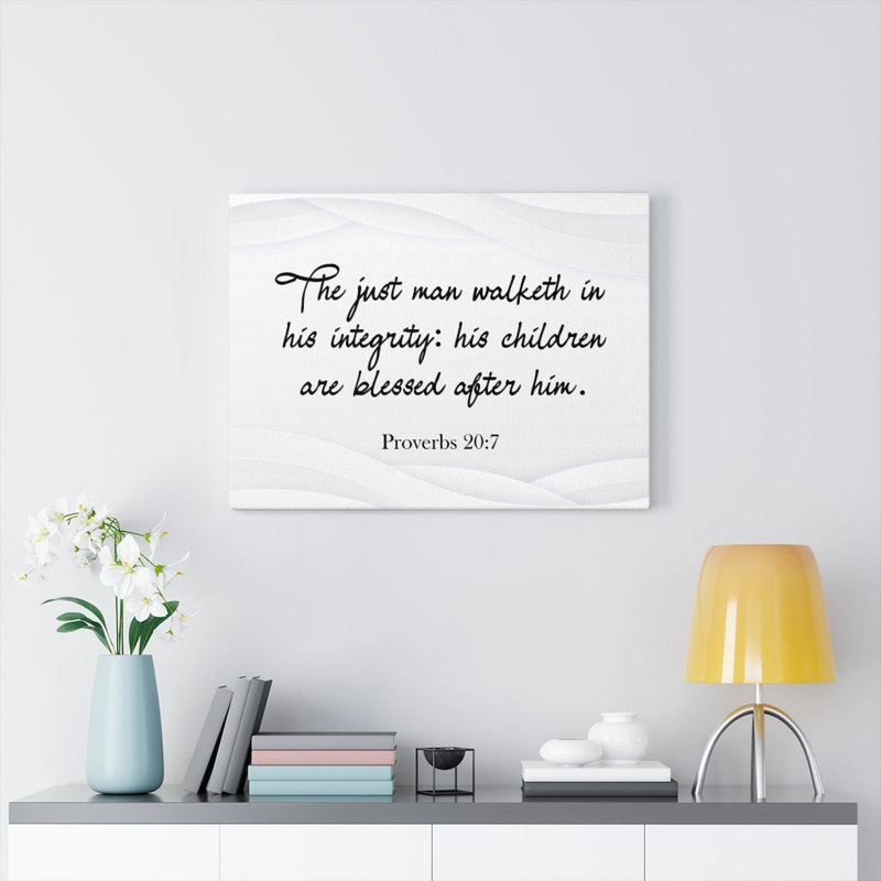 Père, Proverbes 20: 7, art mural chrétien, verset biblique, prêt à être accroché, H 18 po x l 24 po x P 1,25 po