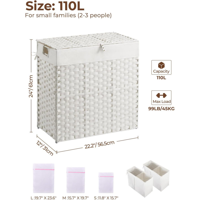 Panier à linge avec couvercle, aucune installation requise, paniers à linge en osier 110L pliables