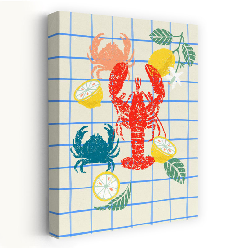 Été fruits de mer écossais rustique abstrait crabe homard fleur côtière, H 18 po x l 12 po