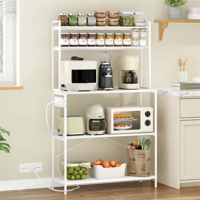 Grand support de boulanger à 5 niveaux avec prises électriques, support à micro-ondes de 39 pouces et bar à café, tablette de rangement pour la maison, rangement pour comptoir