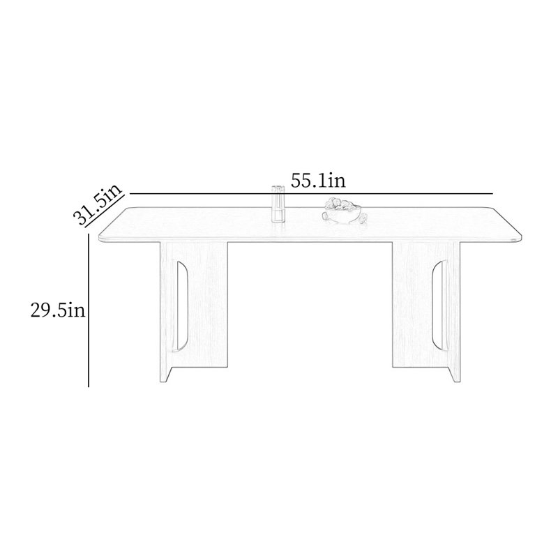 Simple Modern Rectangular Rock Slab Dining Table, 29.5"H x 55.1"L x 31.5"W