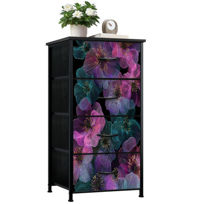 Commode pour la chambre à coucher avec 4 tiroirs de rangement Commode de rangement en tissu avec structure en acier pour vestibule