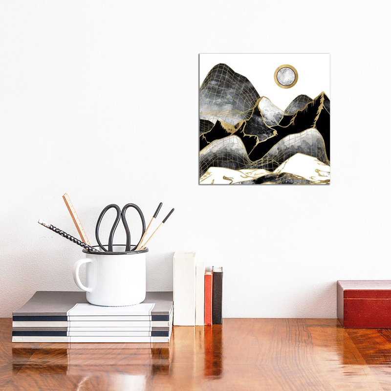 Minimal Black And Gold Mountains - Print on Canvas, Wrapped Canvas, 30.48 cm H x 30.48 cm W