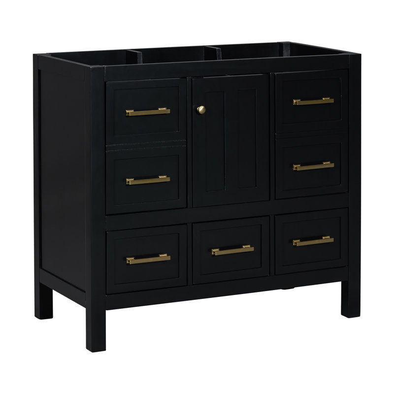 Meuble-lavabo de salle de bain autoportant 36 po 36 po, 5 tiroirs, meuble-lavabo noir pratique avec aspect chic, Noir