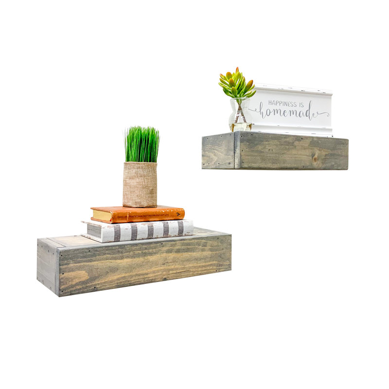 2 Piece Pine Floating Shelf, 3.75" H x 16" W x 6" D, Gray