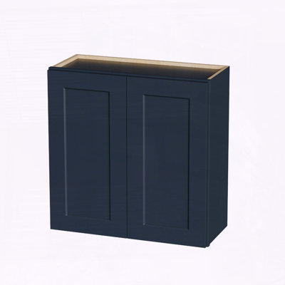 Armoire murale en bois massif bleu marine Shaker - l 30 po x P 12 po x H 30 po, charnières à fermeture en douceur, tablettes réglables