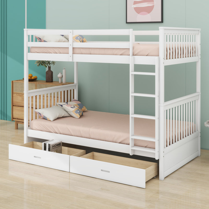 Bunk Bed With Ladder And Storage Drawers, White