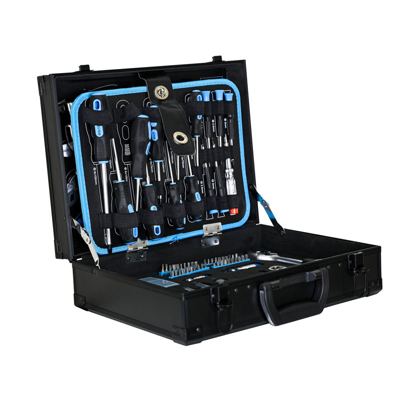 Ensemble d'outils 247 pièces pour l'entretien de la maison, boîte à outils en acier au carbone avec surface en aluminium - Trousse de réparation bleue pour la maison, l'automobile et la plomberie