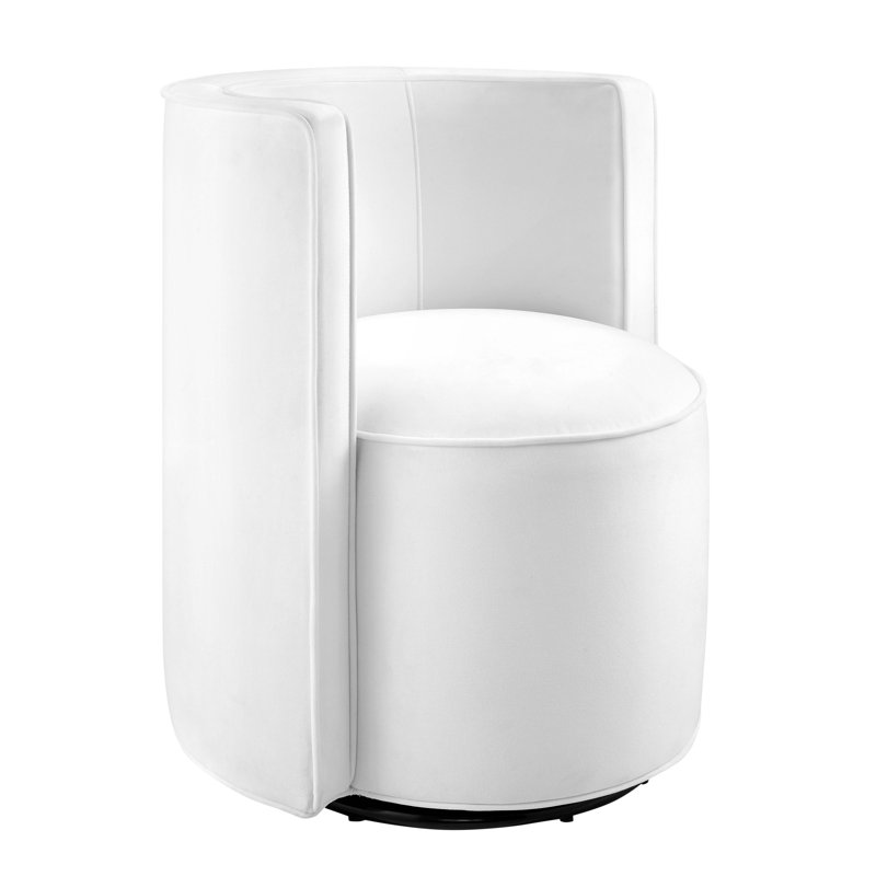 Della Performance Velvet Fabric Swivel Chair, White Velvet