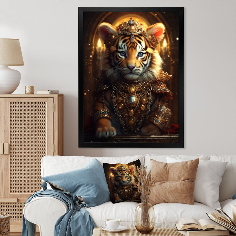 Mignon petit tigre royal sur toile, H 20 po x l 12 po x P 1 po, Cadre simple noir
