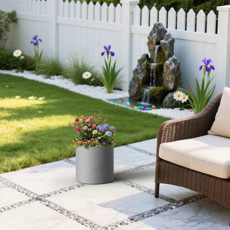 10in. Small Concrete Gray(Upgraded Interior) Cement Tall Round Planter Pot Cylindrical Flower Planter with Drainage Hole
